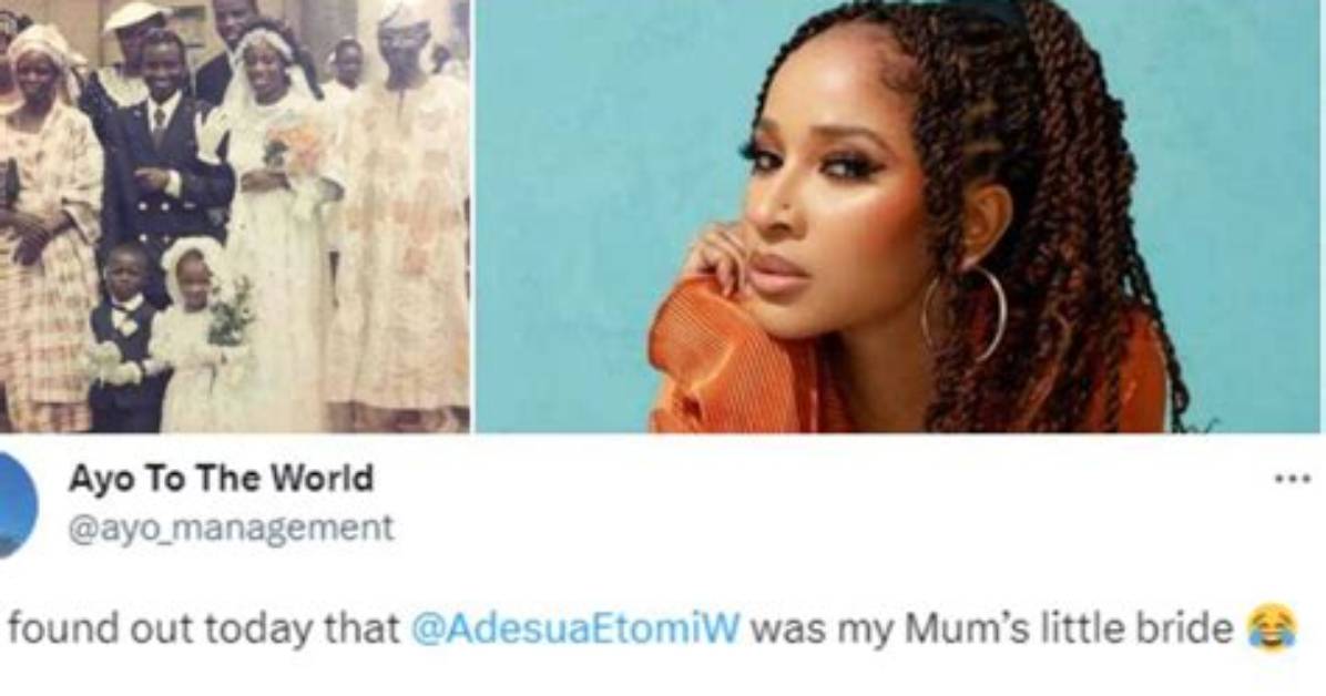 “Adesua Etomi Was My Mum’s Little Bride”: Man Digs up Epic Photo of Actress as a Girl at His Parents' Wedding