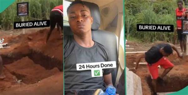 After Burying Himself for 24 Hours, Nigerian Man, Young C, Breaks Silence in New Video
