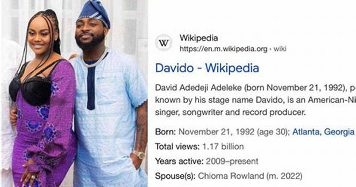 “Assurance Is Assured”: Fans Celebrate as Davido’s Wikipedia Page Gets Updated to Show His Marriage to Chioma