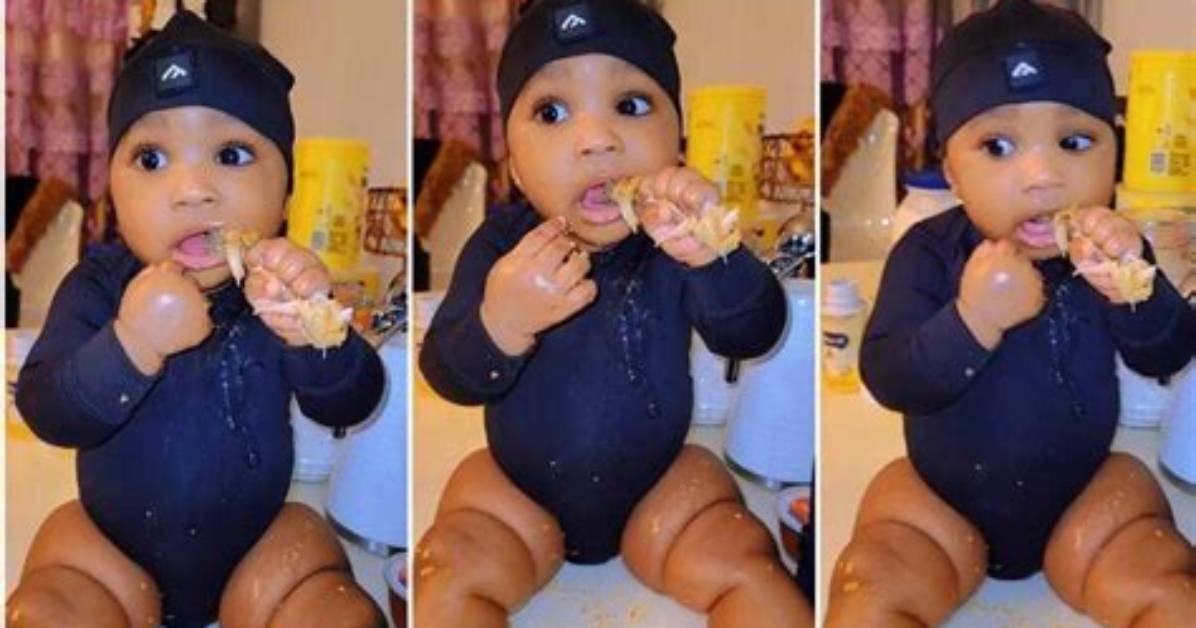 Baby Without Teeth Battles to Chew Big Chunk of Chicken Meat, Viral Video Emerges and Trends on Tiktok