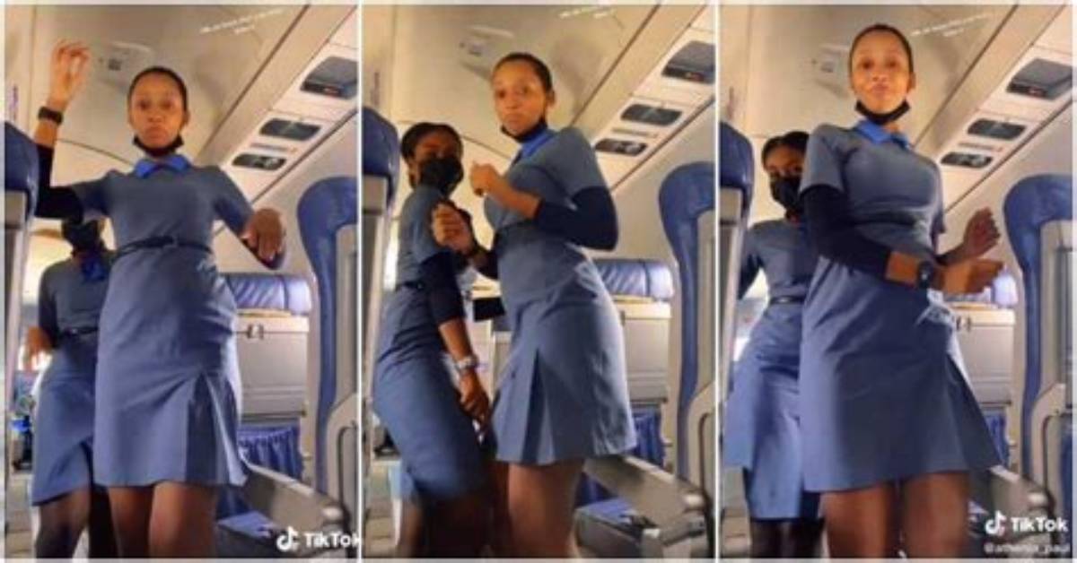 Beautiful Female Flight Attendants Dance Cutely with Their Waists in Aeroplane, Their Video Stirs Reactions