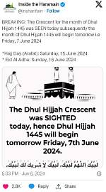 Breaking: Eid-El-Kabir 2024 Date Confirmed as Saudi Arabia Sights Dhul Hijjah Crescent