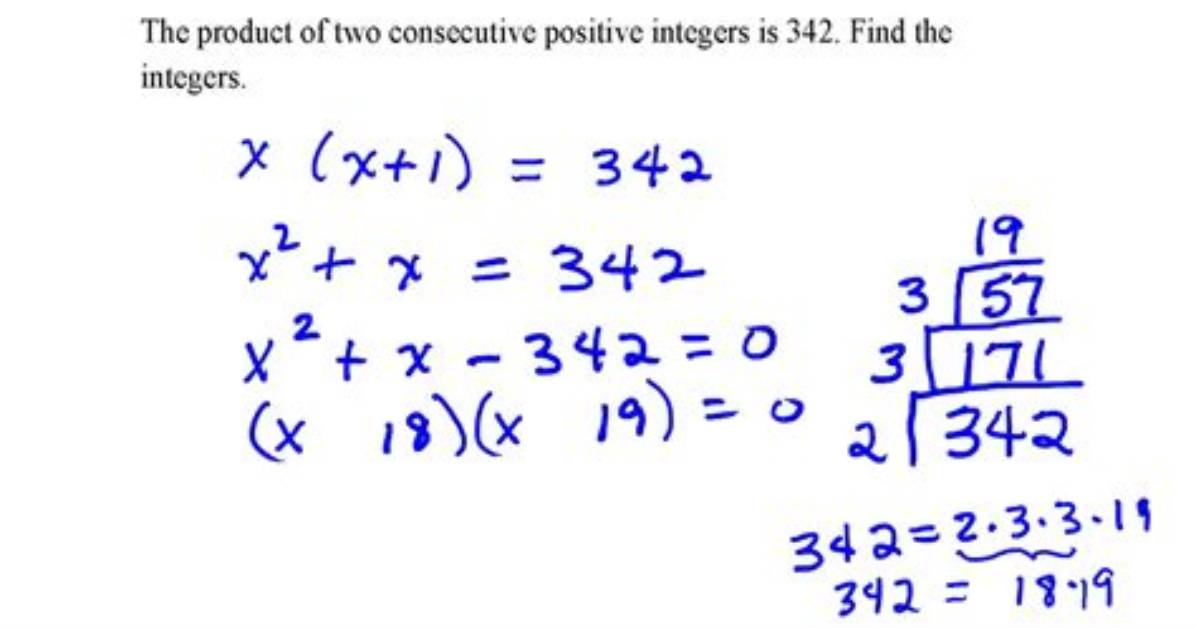 Find 2 Consecutive Integers with a Product of 20