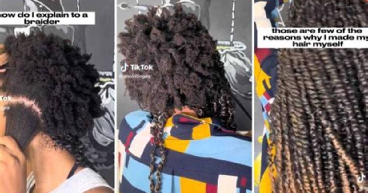 For Natural Sisters: Lady Resorts to Braiding Own Hair After Stressful Methods at Salons