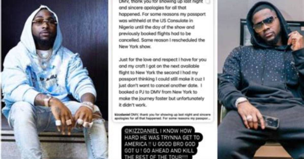 “I Know How Hard Kizz Daniel Tried to Get to America”: Davido Defends Singer After His Apology to Angry Fans