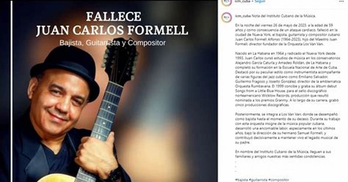Juan Carlos Formell Death and Obituary: Heart Attack Update