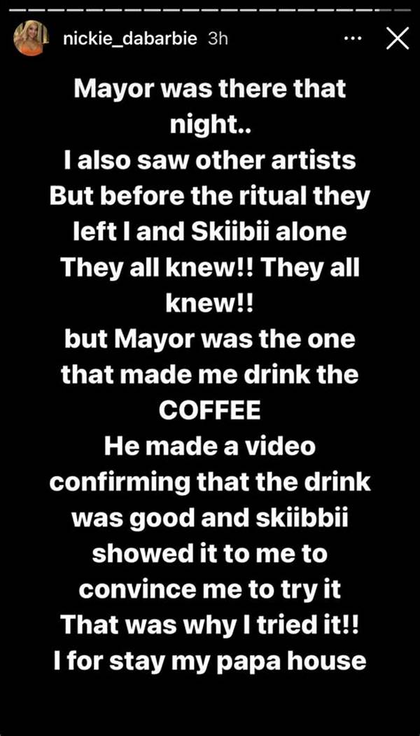 “Mayor Made Me Drink the Laced Coffee”: Ig Model Spills More Details About Skiibii and Mayorkun