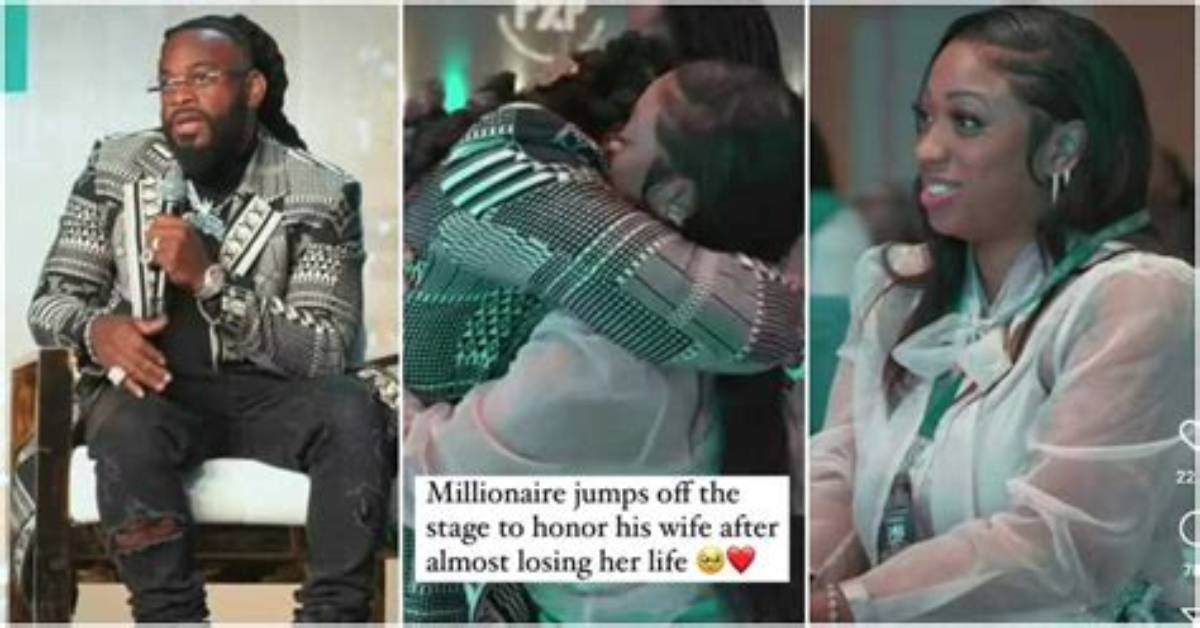 Millionaire Husband Jumps off Stage Mid Interview to Honour Wife Who Nearly Died During Childbirth