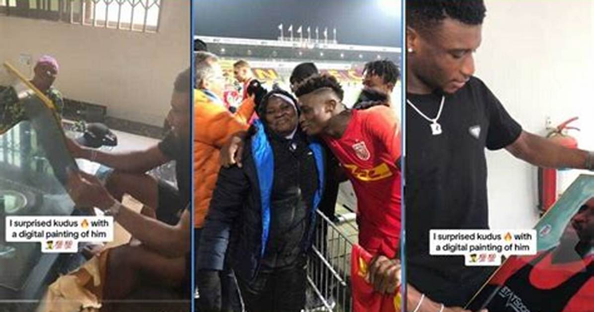 Mohammed Kudus: Footballer Receives Beautiful Painting from Fan in Video, Shows It to His Mum