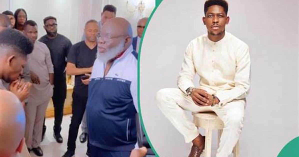 Moses Bliss Gets Emotional as He Meets American Preacher Bishop Td Jakes, Goes on His Knees in Video