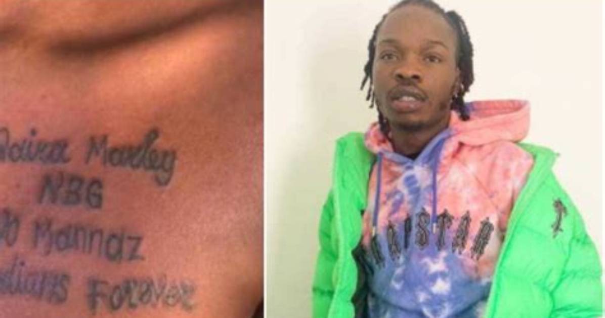 Naira Marley Rendered Speechless Again as Die-Hard Female Fan Tattoos His Name on Her Chest