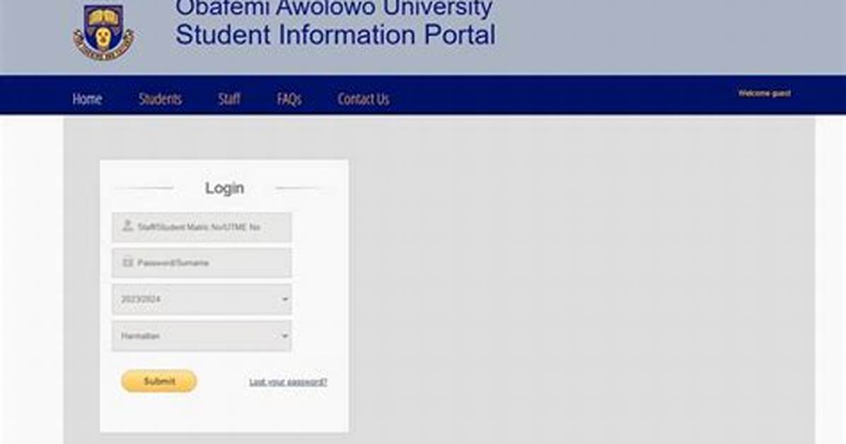 Oaueportal | Eportal. Oauife. Edu. Ng Login, Check Admission List, Course Registration
