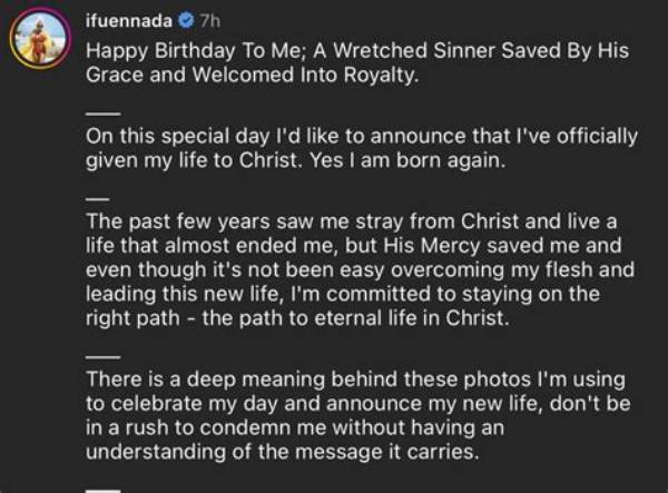 “Officially Given My Life to Christ”: Ifu Ennada Announces She’s Born Again with Sultry Photos, Slams Critics