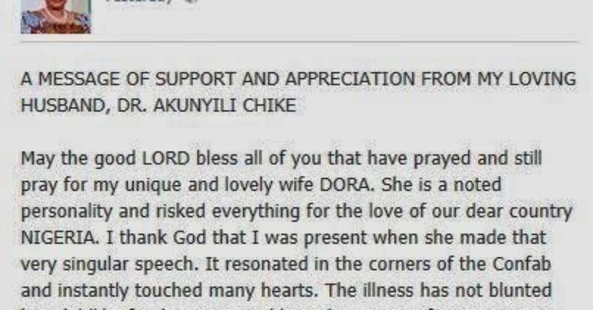 Posthumours Birthday Message from Dora Akunyili's Husband to Her