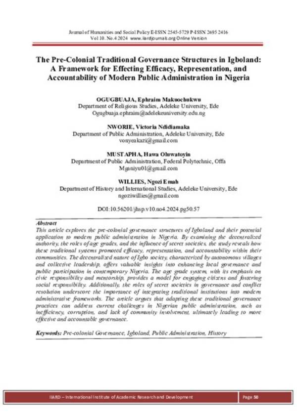 Pre Colonial Administration in Igboland