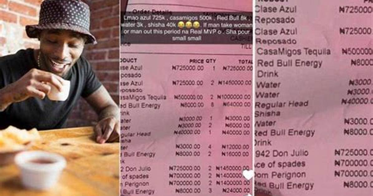 "Water N3K, Azul N725,000": Man Posts Receipt of Drinks in Lagos Bar, Photo Causes Stir