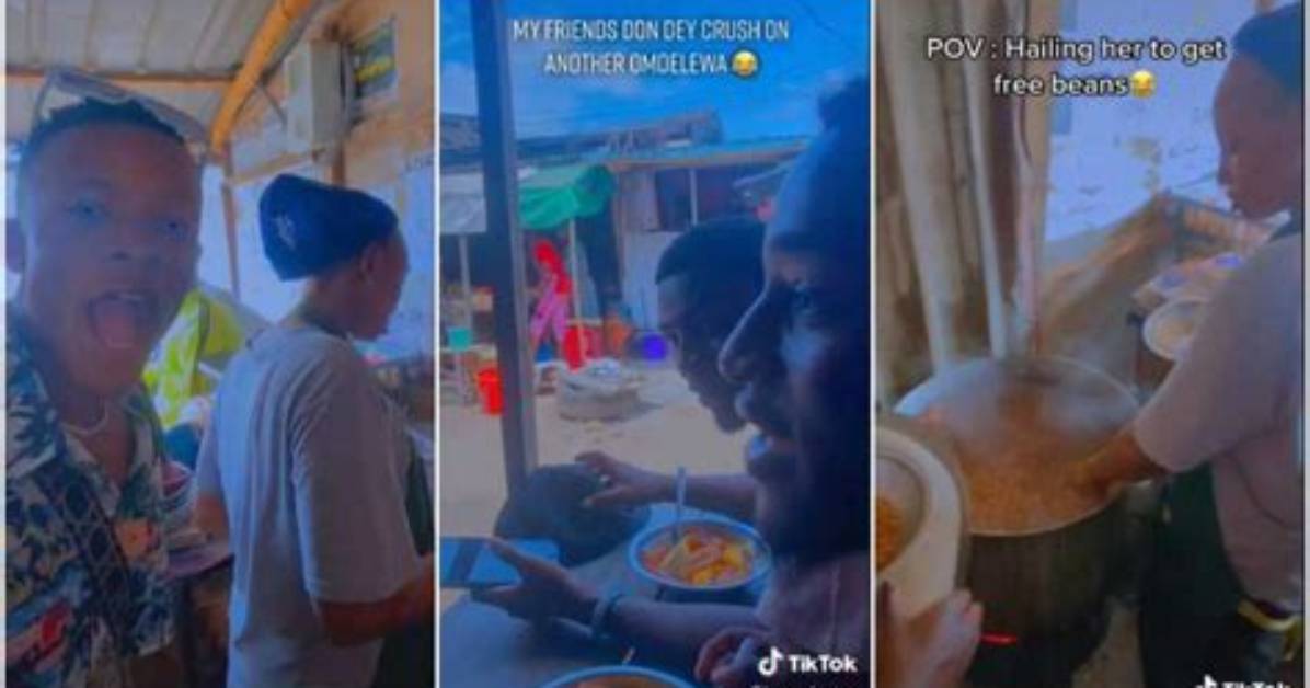 Young Man & Friends Hype Beans Seller Before Buying Food, Sing While Eating in Video