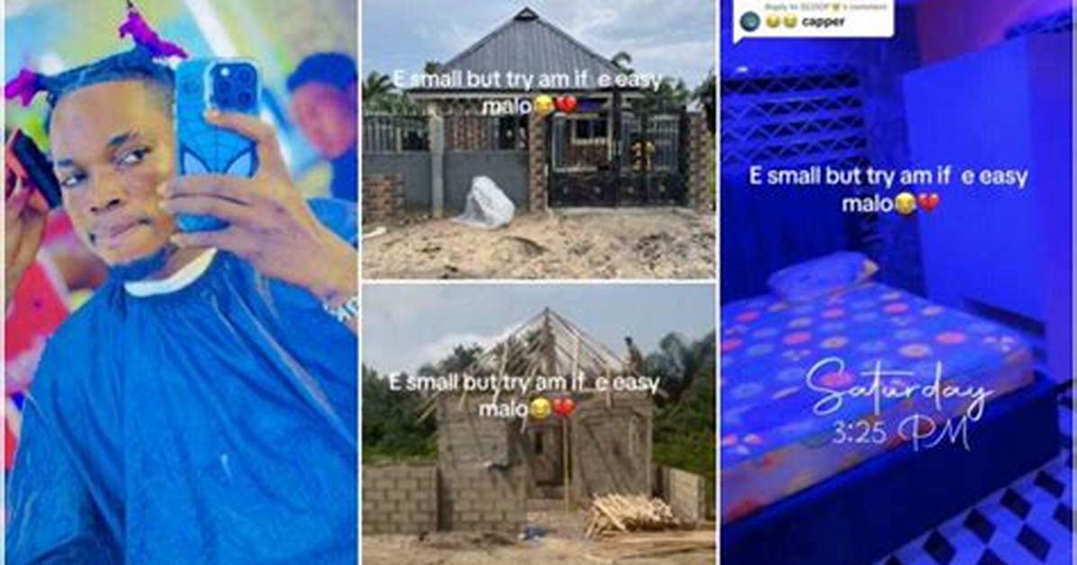 Young Nigerian Man Builds Tiny House, Fences It with Cement Blocks, Tiles Interior and Install Pop